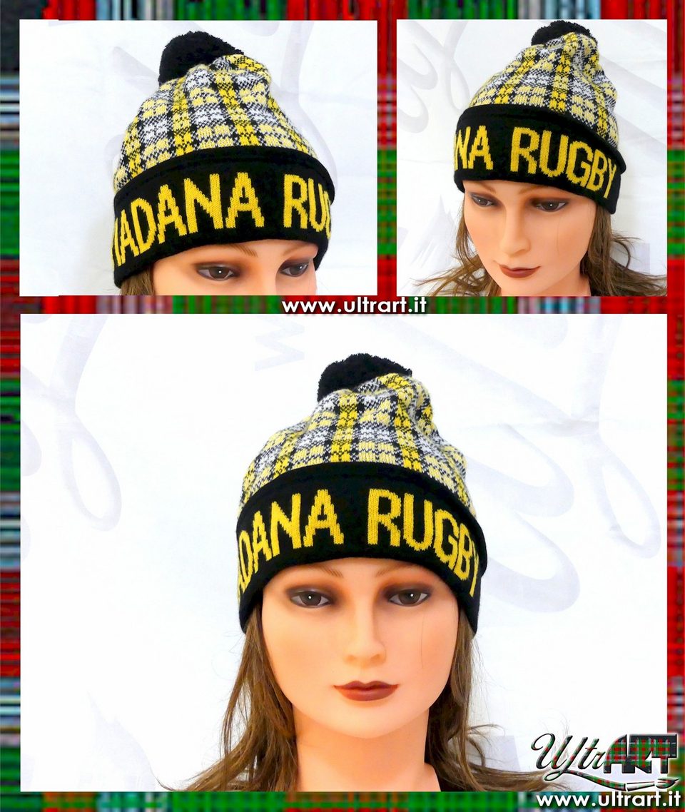 Cappello in lana giallo e nero con ricamo Padana Rugby