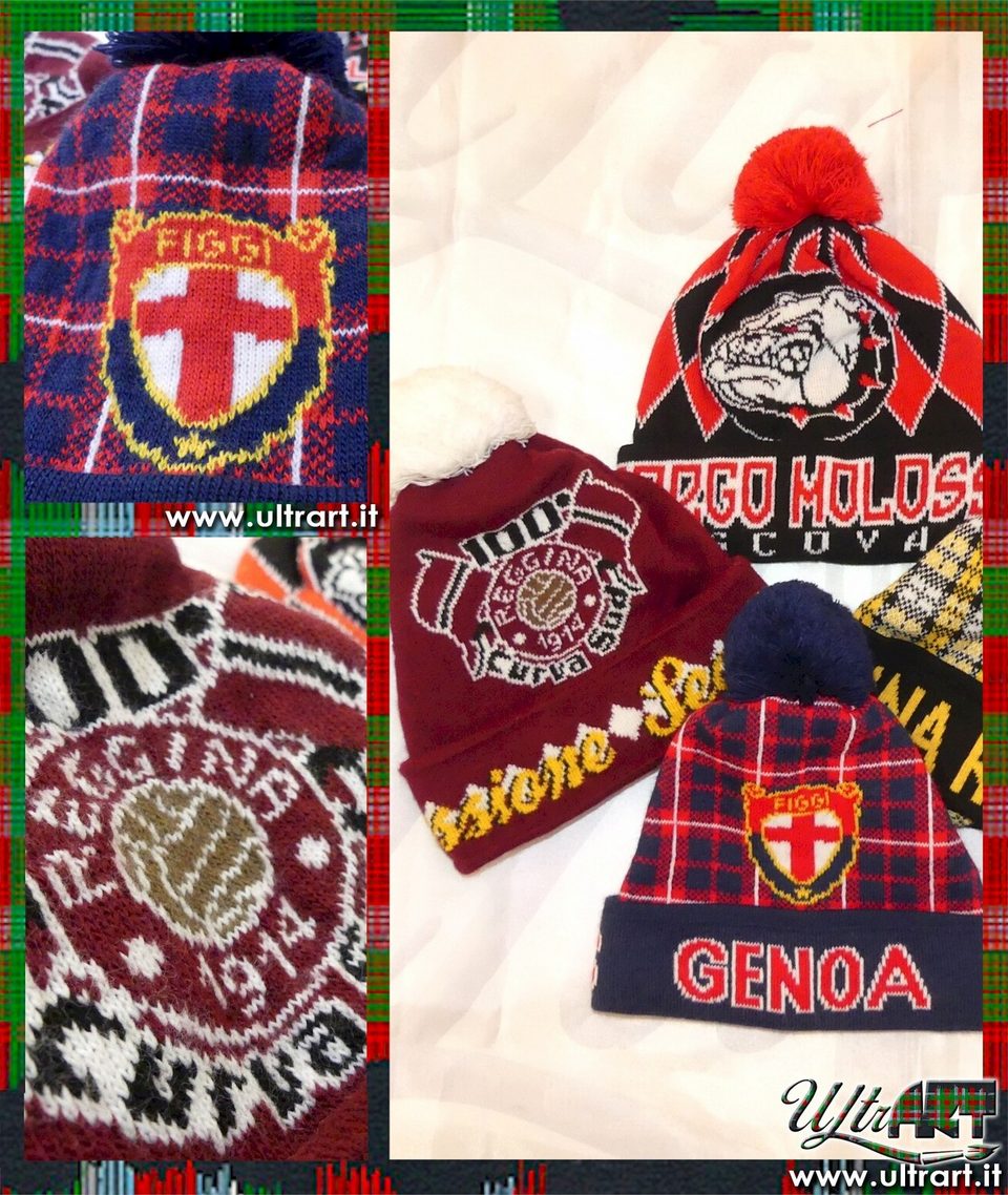 Assortimento di cappelli in lana jacquard personalizzati per diverse tifoserie