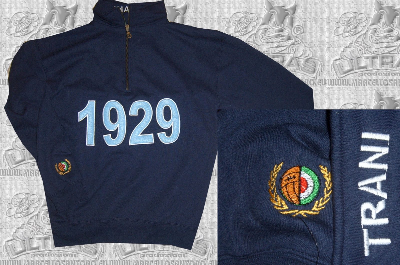 Felpa blu mezza zip Trani 1929 con pantaloni coordinati