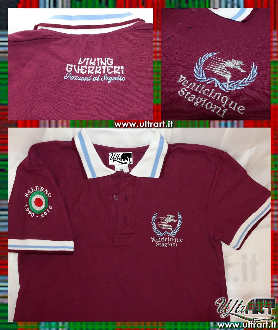 Polo bordeaux Viking Guerrieri con ricami su petto e maniche