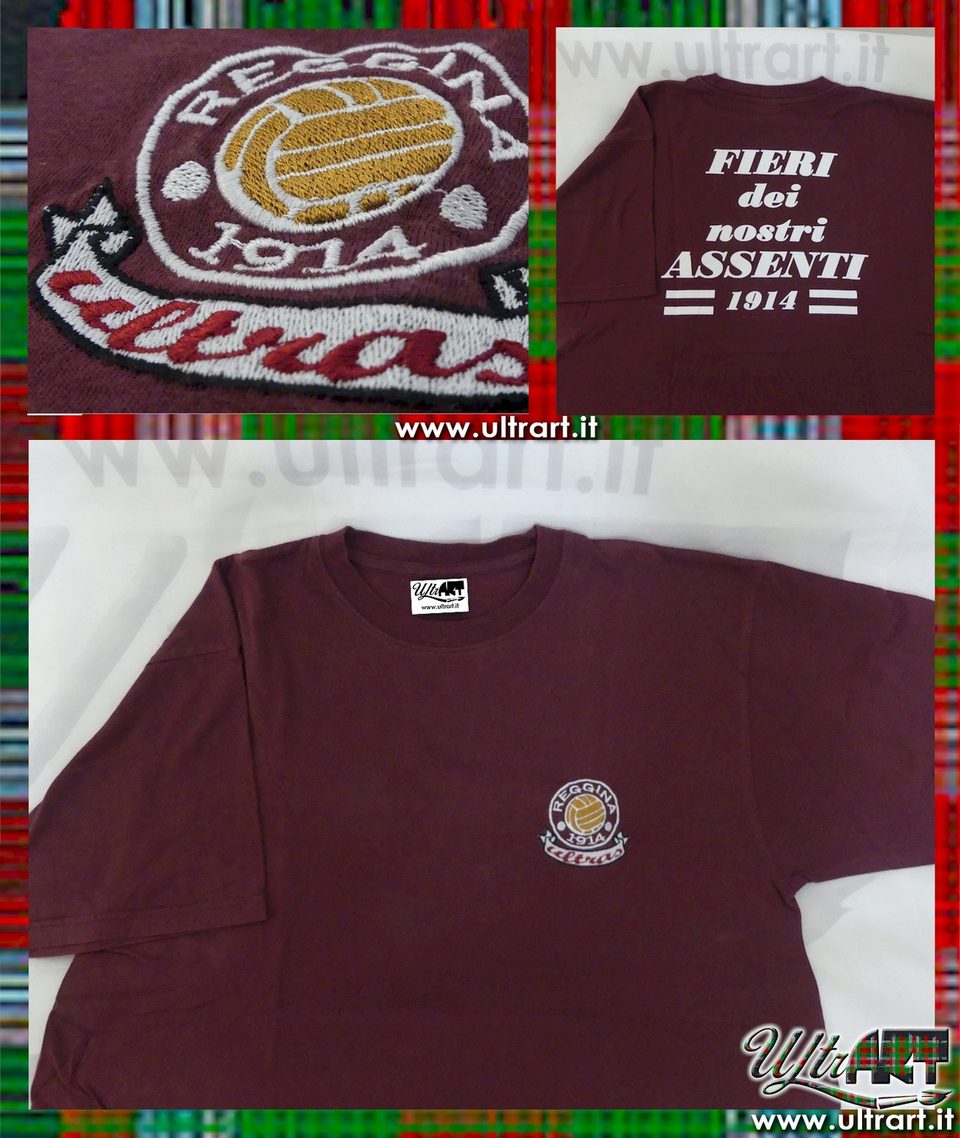 T-shirt bordeaux con ricamo Reggina Ultras sul petto