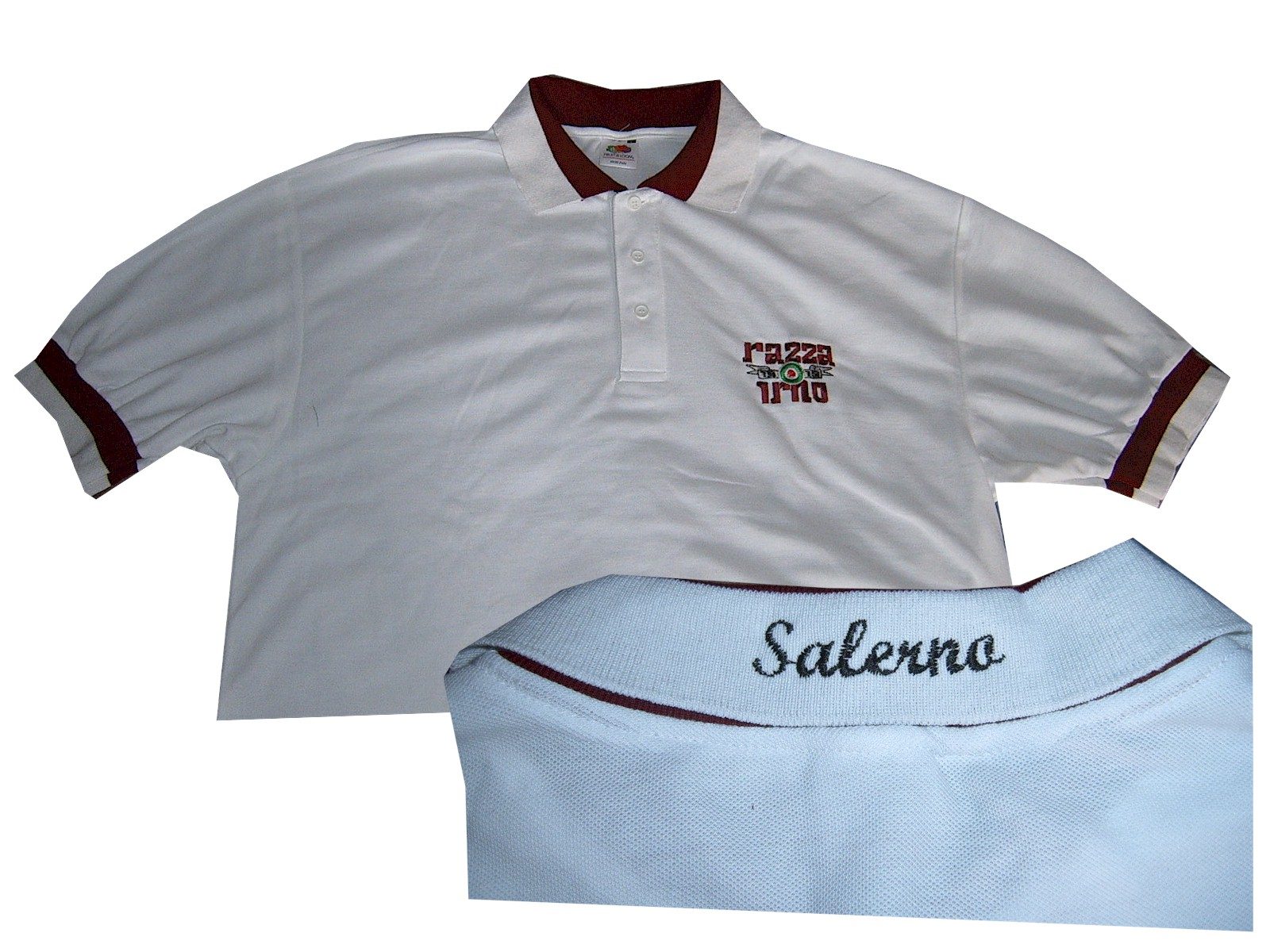 Polo bianca con profili bordeaux e bandana personalizzata Salerno